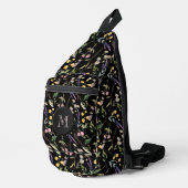 Stilvolle Wildblumen auf Black Crossbody Bag (Rechte Ecke)