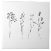 Stilvolle Wildblumen botanisch monochromatisch Fliese (Vorderseite)