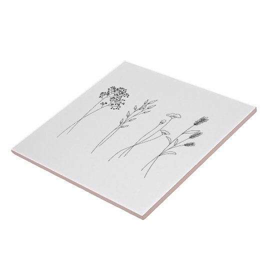 Stilvolle Wildblumen botanisch monochromatisch Fliese (Seite)