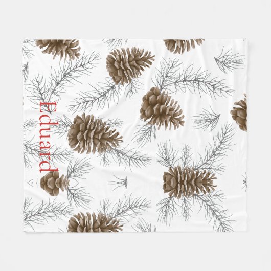 Stilvolle Winterferien Pinecone Monogram Fleecedecke (Vorderseite (Horizontal))