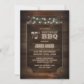 Stilvolle Wood 75. Geburtstagsgeschichte GRILLEN Einladung (Vorderseite)