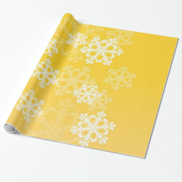 Stilvolle Yellow Snowflakes Modernes Weihnachtsmus Geschenkpapier