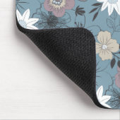 Stilvolle, zarte Blume Muster in Blau & Rose Mousepad (Ecke)