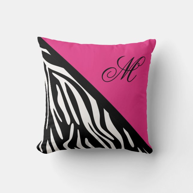 Stilvolle Zebra Print and Pink Monogram Throw Kiss Kissen (Vorderseite)