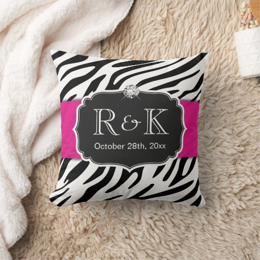 Stilvolle Zebra Print Hot Pink Hochzeiten Datum Kissen (Decke)