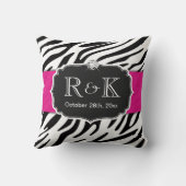 Stilvolle Zebra Print Hot Pink Hochzeiten Datum Kissen (Rückseite)