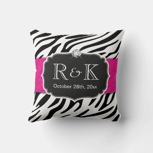 Stilvolle Zebra Print Hot Pink Hochzeiten Datum Kissen (Rückseite)