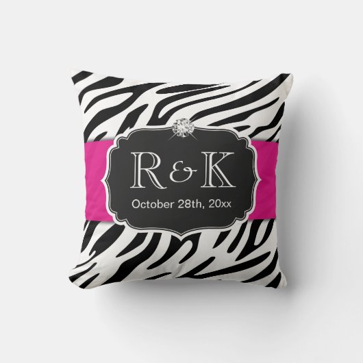 Stilvolle Zebra Print Hot Pink Hochzeiten Datum Kissen (Vorderseite)