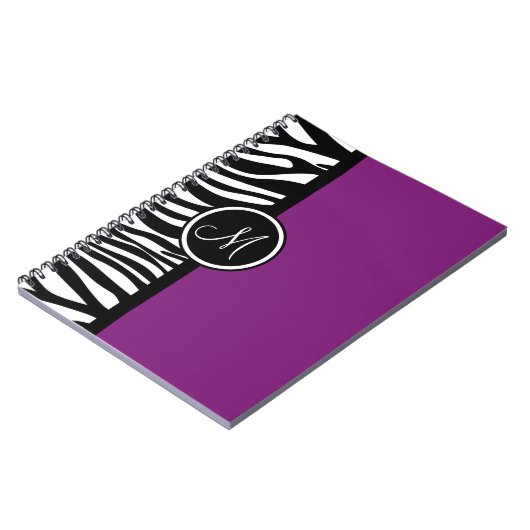 Stilvolle Zebra Print Lila Monogram Notebook Notizblock (Linke Seite)