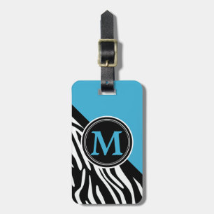 Stilvolle Zebra Print und Türkis Custom Monogram Gepäckanhänger