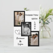 Stilvolle zeitgenössische Schwarz-Weiß-Hochzeit Dankeskarte (Stehend Vorderseite)