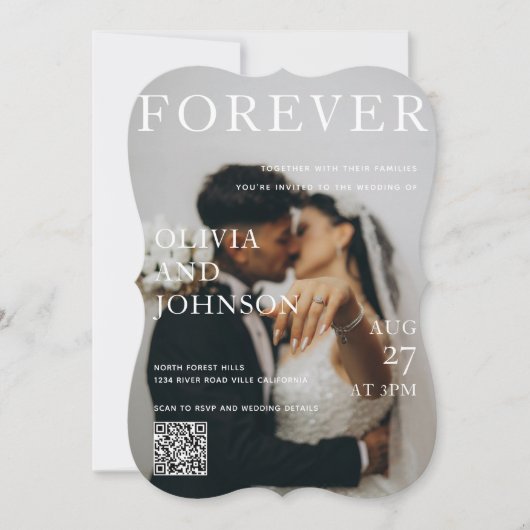 Stilvolle Zeitschrift Stil QR-Code Hochzeitseinlad Einladung (Vorderseite)