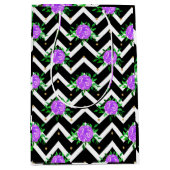 Stilvolle Zickzack violette Blumen Mittlere Geschenktüte (Vorderseite)