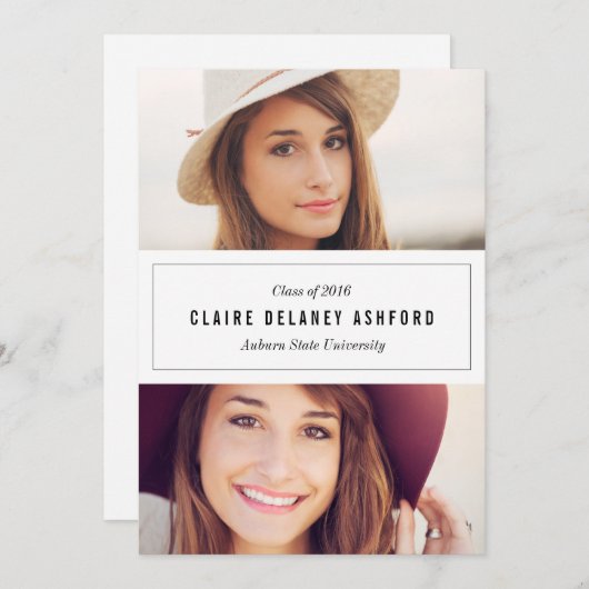 Stilvolle Zwei-Foto-Abschluss-Ankündigung einladen Einladung (Vorne/Hinten)