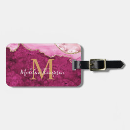 Stilvoller Achat-Geode Rosa Magenta Monogramm Gepäckanhänger
