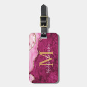 Stilvoller Achat-Geode Rosa Magenta Monogramm Gepäckanhänger (Vorderseite vertikal)