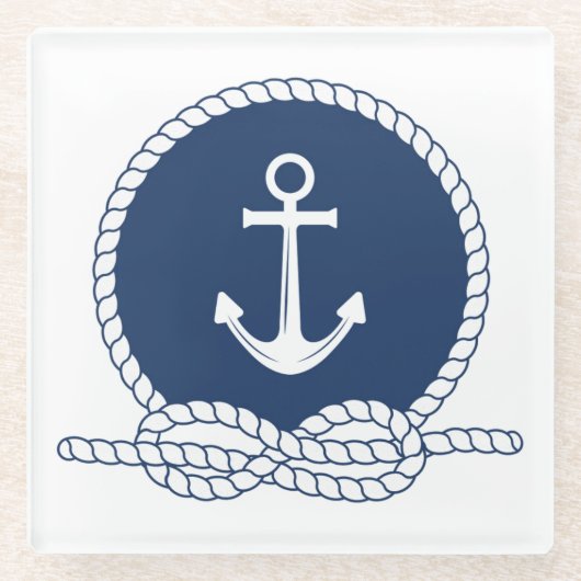 Stilvoller Anker und Seil Glasuntersetzer (Vorderseite)