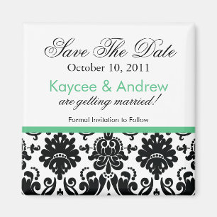 Stilvoller Aqua-Grün-Damast-Save the Date Magnet