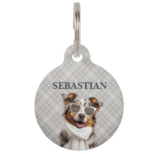 Stilvoller Australian Shepherd Hund und Karo Haustiermarke