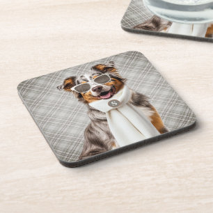 Stilvoller Australian Shepherd Hund und Karomuster Getränkeuntersetzer