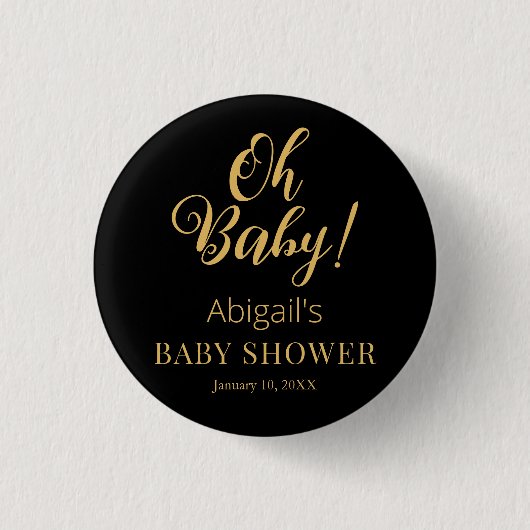 Stilvoller Baby-Shower-Button mit personalisiertem Button (Vorderseite)