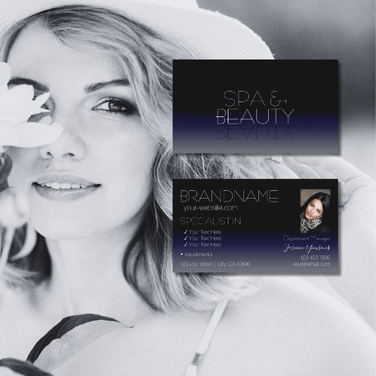 Stilvoller Black and Blue Chic Mirror Schriftart m Visitenkarte