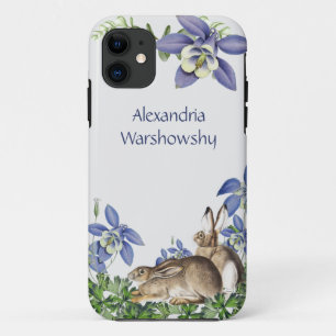 Stilvoller blauer floraler Hase im Vintage-Wasserc Case-Mate iPhone Hülle