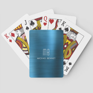 Stilvoller blauer gebürsteter metallischer Monogra Spielkarten