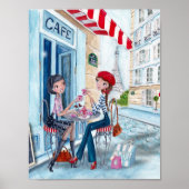 Stilvoller blauer und roter Tee in Paris Poster (Vorne)
