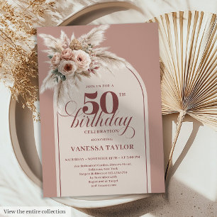 Stilvoller Bogen Pastellrosa Pampas Floral 50 Gebu Einladung