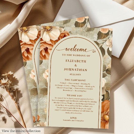 Stilvoller Boho-Rost-Ivory-Sage-Blumen-Hochzeitspl Programm