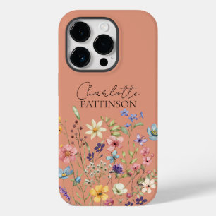 Stilvoller botanischer Wildblumen-Monogramm Pfirsi Case-Mate iPhone 14 Pro Hülle