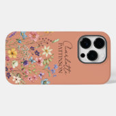 Stilvoller botanischer Wildblumen-Monogramm Pfirsi Case-Mate iPhone Hülle (Rückseite (Horizontal))
