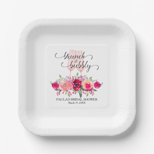 Stilvoller Brunch und blubbly Brautparty Pappteller (Vorderseite)