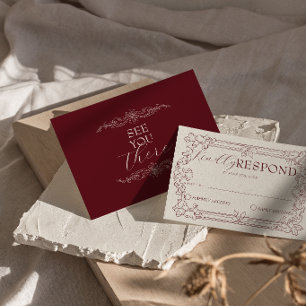 Stilvoller Burgunder-Wein Hochzeit im Stil des alt RSVP Karte