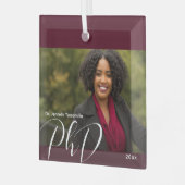 Stilvoller Burgundy Foto PhD Abschluss Ornament Aus Glas (Vorderseite links)