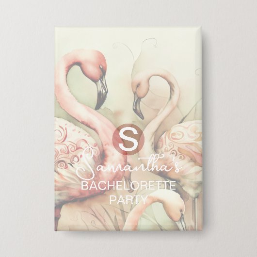 Stilvoller Chic Flamingo Monogramm personalisiert Button (Vorderseite)