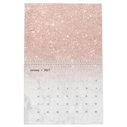 Stilvoller Chic-RosengoldGlitter ombre Weißmarmor Kalender (Jan 2027)