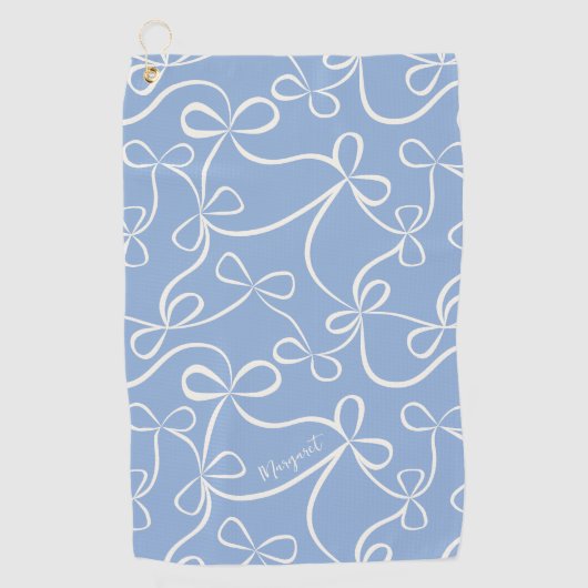 Stilvoller Coquette Blue Bow Pattern Individuelle Golfhandtuch (Vorderseite)