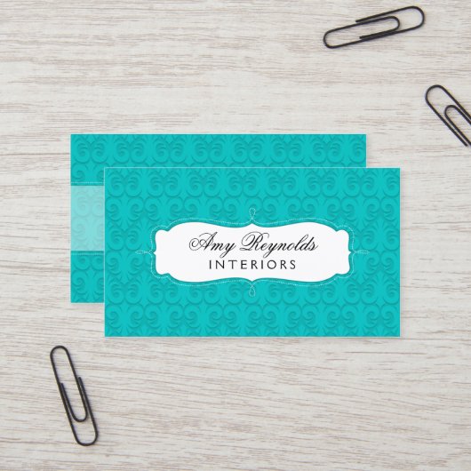 Stilvoller Damast-Türkis Visitenkarte (Vorderseite/Rückseite Beispiel)