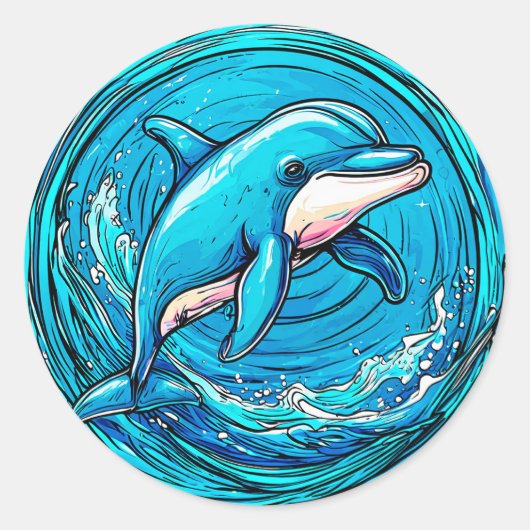 Stilvoller Delphin Runder Aufkleber (Vorderseite)