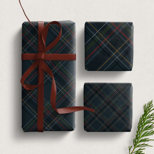Stilvoller dunkelblauer Weihnachtskariert Feiertag Geschenkpapier Set