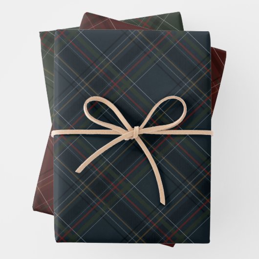 Stilvoller dunkler, reicher Weihnachtskariert Urla Geschenkpapier Set (Beispiel)