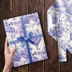 Stilvoller Eleganter Vintage-Hahn Blau Floral Toil Geschenkpapier