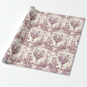 Stilvoller Eleganter Vintage-Hahn Floral Toile Geschenkpapier
