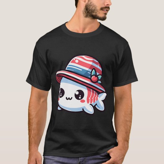 Stilvoller Fisch mit Hut T-Shirt (Vorderseite)