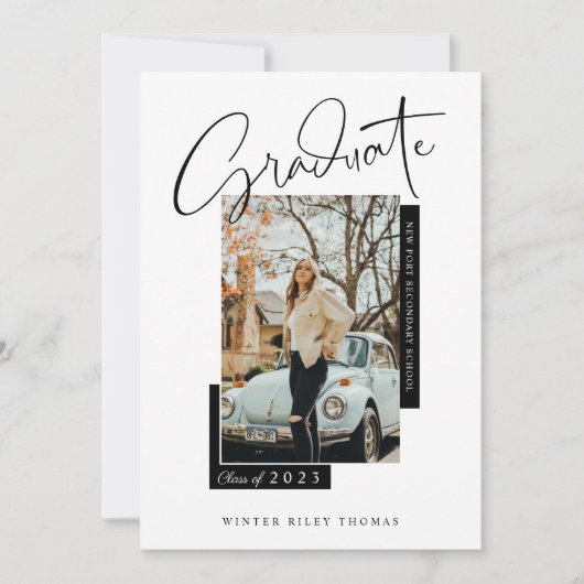 Stilvoller Foto-Abschluss für Graduate Script Over Einladung (Vorderseite)