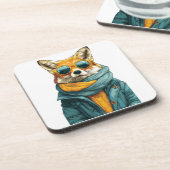 Stilvoller Fuchs mit Sonnenbrille und Strickschal Getränkeuntersetzer (Linke Seite)