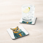 Stilvoller Fuchs mit Sonnenbrille und Strickschal Getränkeuntersetzer (Rechte Seite)