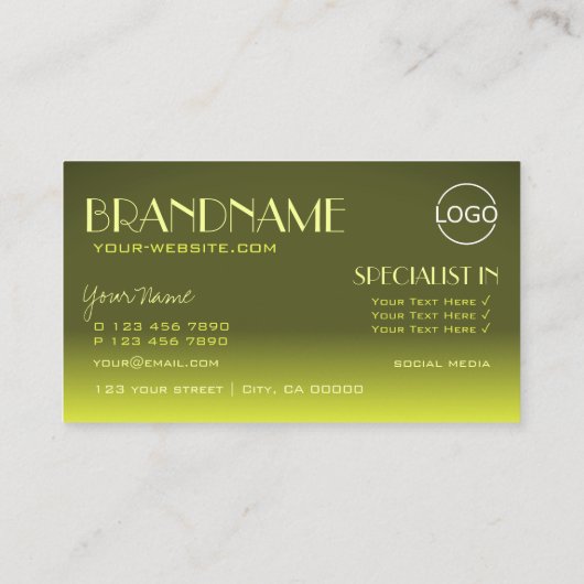 Stilvoller, gelber Gradient Chic Mirror-Schriftart Visitenkarte (Rückseite)